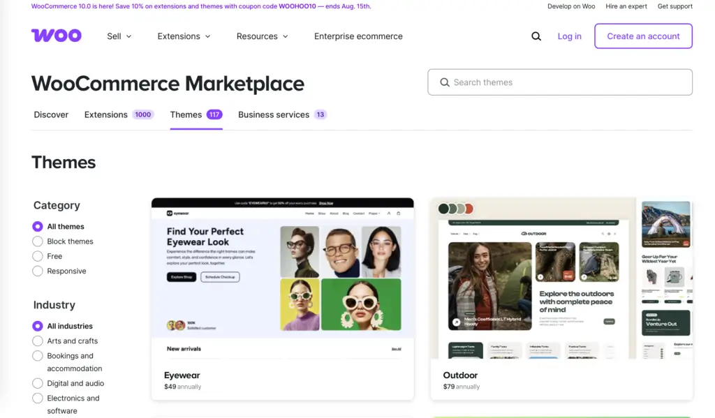 Screenshot of WooCommerce's themes